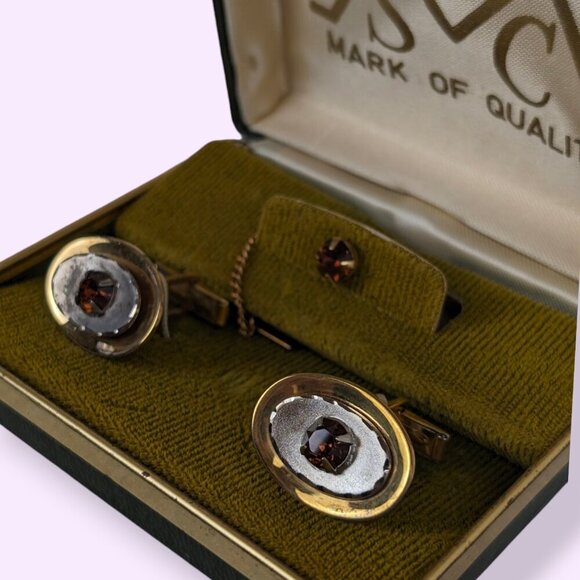 Vintage Orange Glass Cufflink & Tie Pin Set - Picture 3 of 8